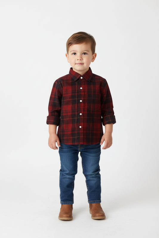 Rowan Plaid Corduroy Boys Shirt Red