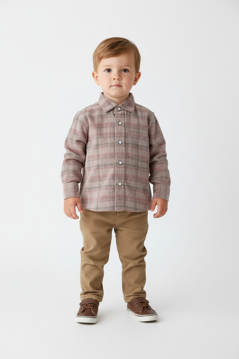 Rowan Plaid Corduroy Boys Shirt Grey