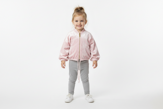 Sienna Luxe Crushed Velvet Bomber Jacket Pink