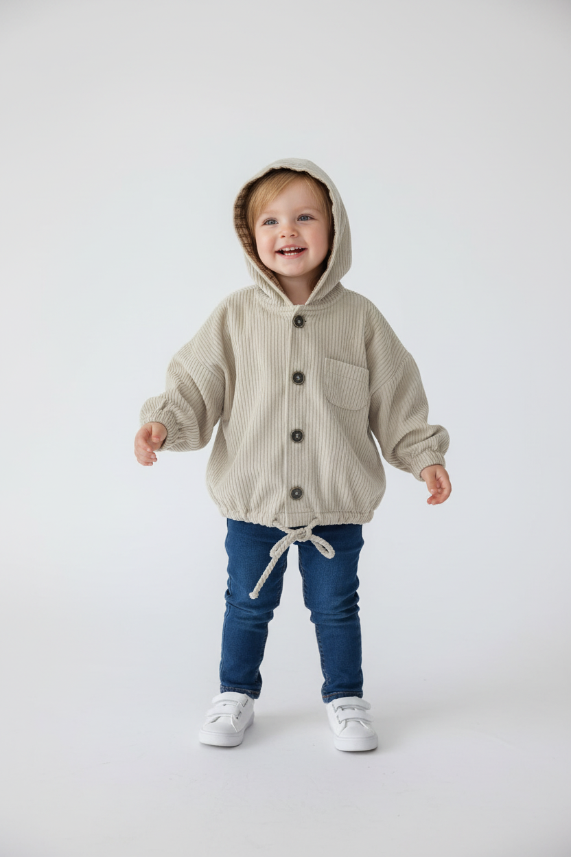 Theo Corduroy Hood Jacket - Ecru