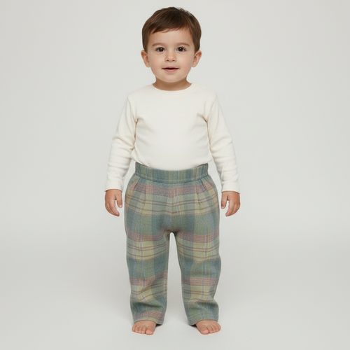 The Highland Pleated Checked Corduroy Pants - Blue