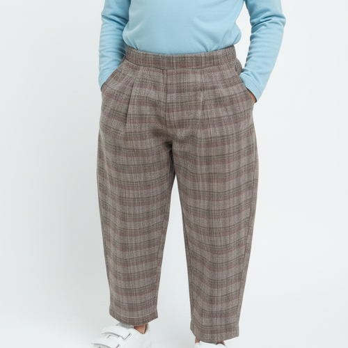 The Highland Pleated Checked Corduroy Pants - Grey