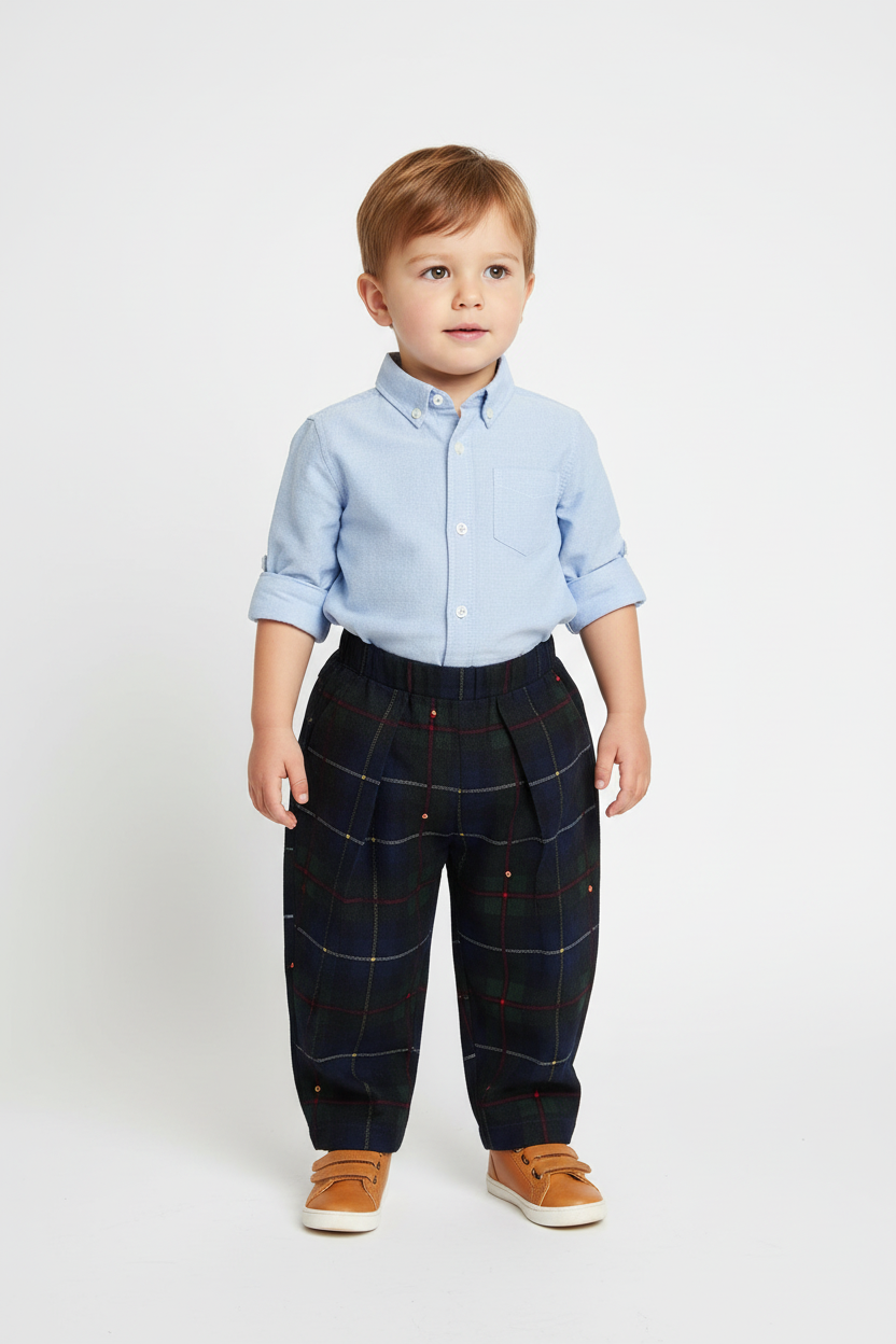 The Highland Pleated Checked Corduroy Pants - Green