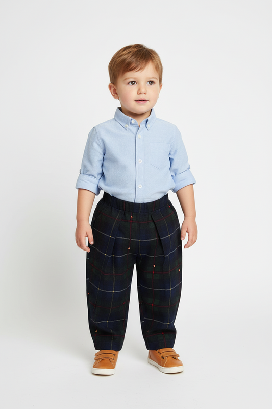 The Highland Pleated Checked Corduroy Pants - Green