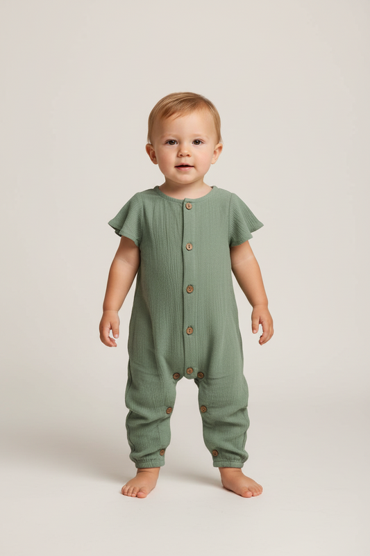 Boys Infant Half Sleeves Romper - Sage - Yo Baby Online