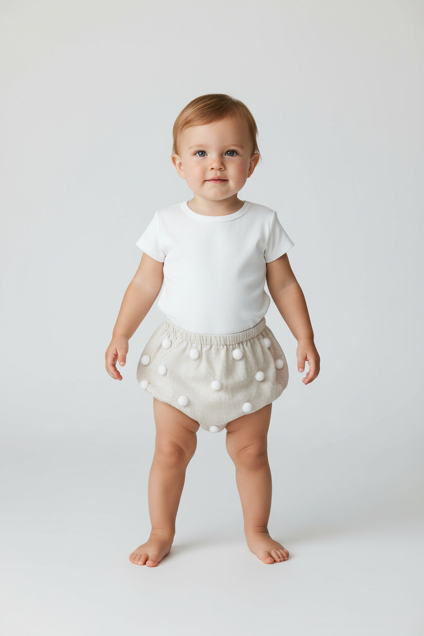 Pom-Pom Diaper Cover (White) - Yo Baby Online
