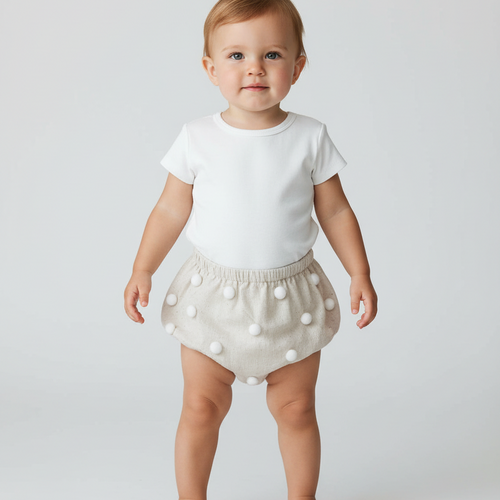 Pom-Pom Diaper Cover (White)