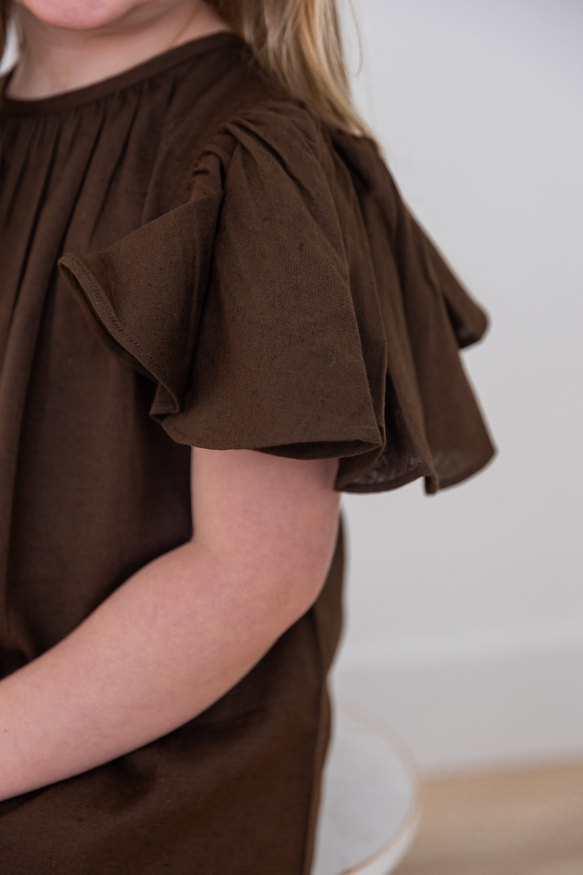Chocolate Brown Sleeve and Neck Gathered Dress Cotton Girls Dress | Yo Baby Online Chocolate Brown Sleeve and Neck Gathered Dress Cotton Girls Dress | Yo Baby Online