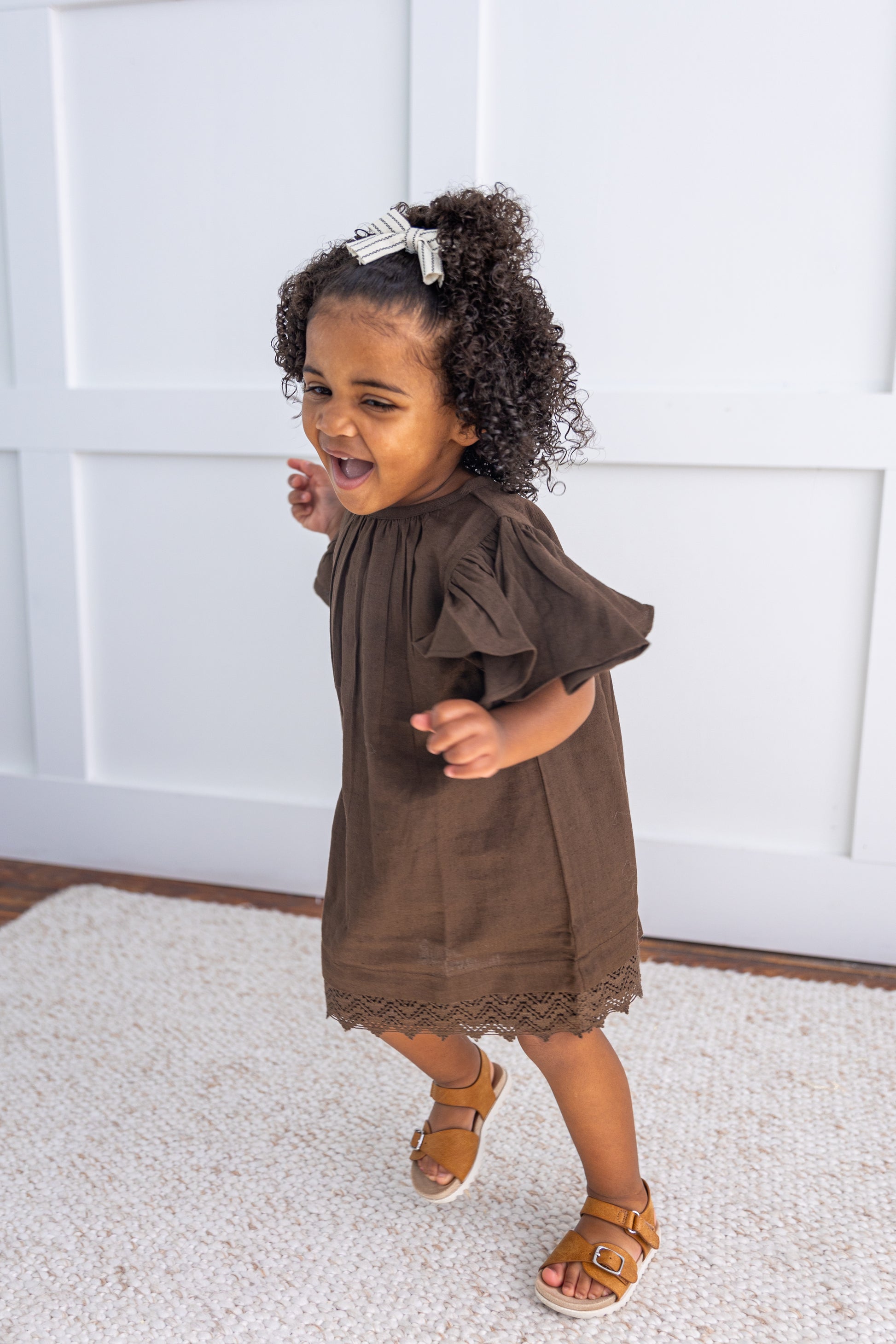 Chocolate Brown Sleeve and Neck Gathered Dress Cotton Girls Dress | Infant to Tween 0-13 Years Chocolate Brown Sleeve and Neck Gathered Dress Cotton Girls Dress | Infant to Tween 0-13 Years