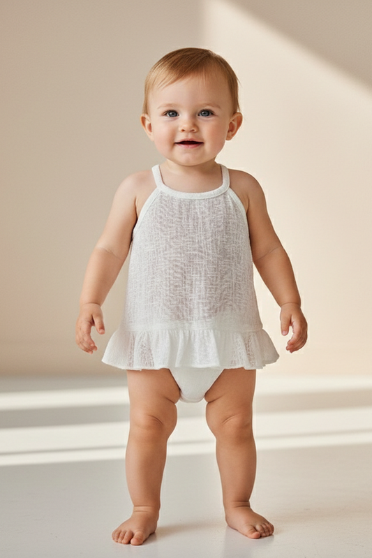 Bottom Ruffle Ivory Top — Cotton Girls Top | Infant to Tween 0-13 Years