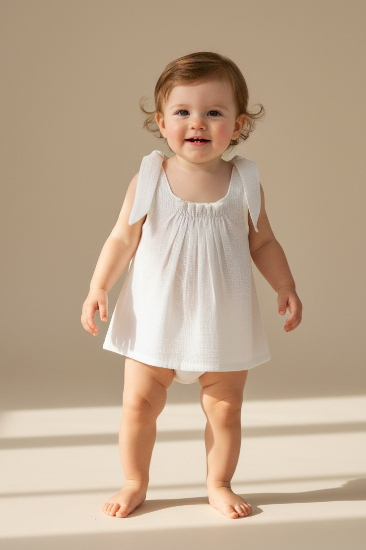 Ivory Tie-Top — Cotton Girls Top | Infant to Tween 0-13 Years