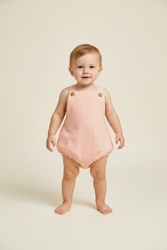 Peach Stripes Print Romper — Cotton Baby Girl Romper | 0-24 Months
