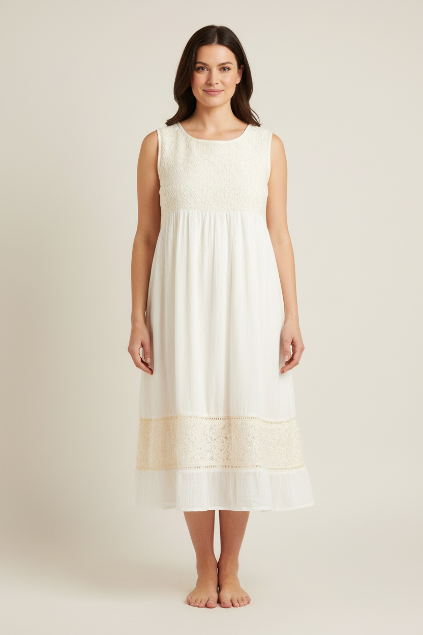 Off-White Lace Empire-Waist Dress - Yo Baby Online