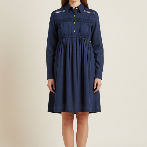 Navy Lace Detail Shirt-Dress