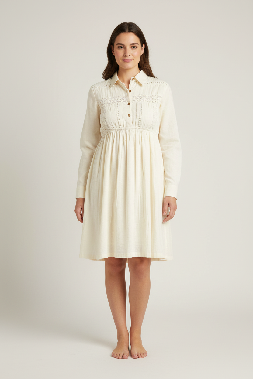 Off-White Lace Detail Shirt-Dress - Yo Baby Online