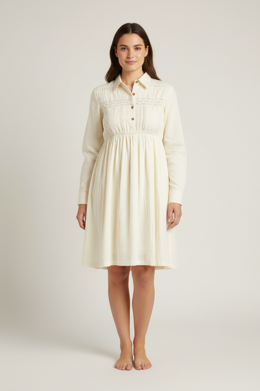 Off-White Lace Detail Shirt-Dress - Yo Baby Online