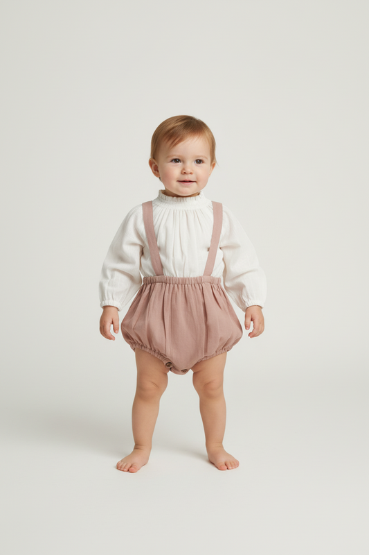 Unisex Off-White and Blush Full Sleeves Romper — Cotton Baby Romper | 0-24 Months