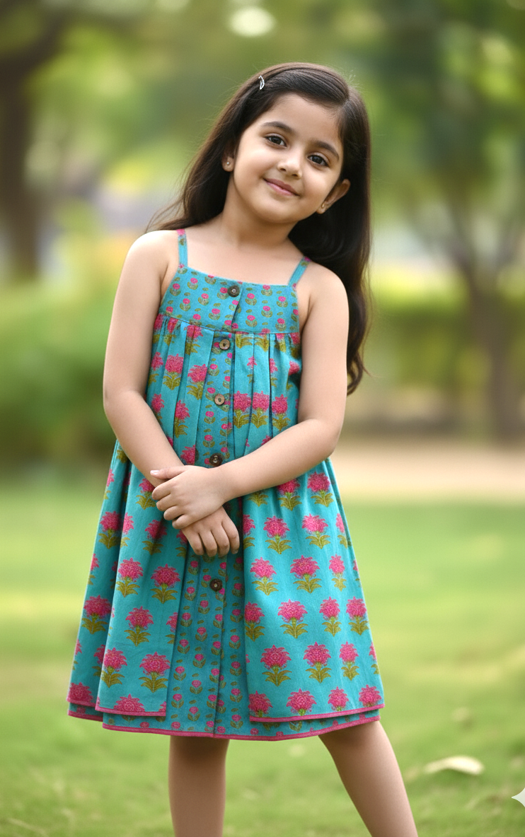 Layola Layered Swing Dress Teal — Cotton Girls Dress | Infant to Tween 0-13 Years