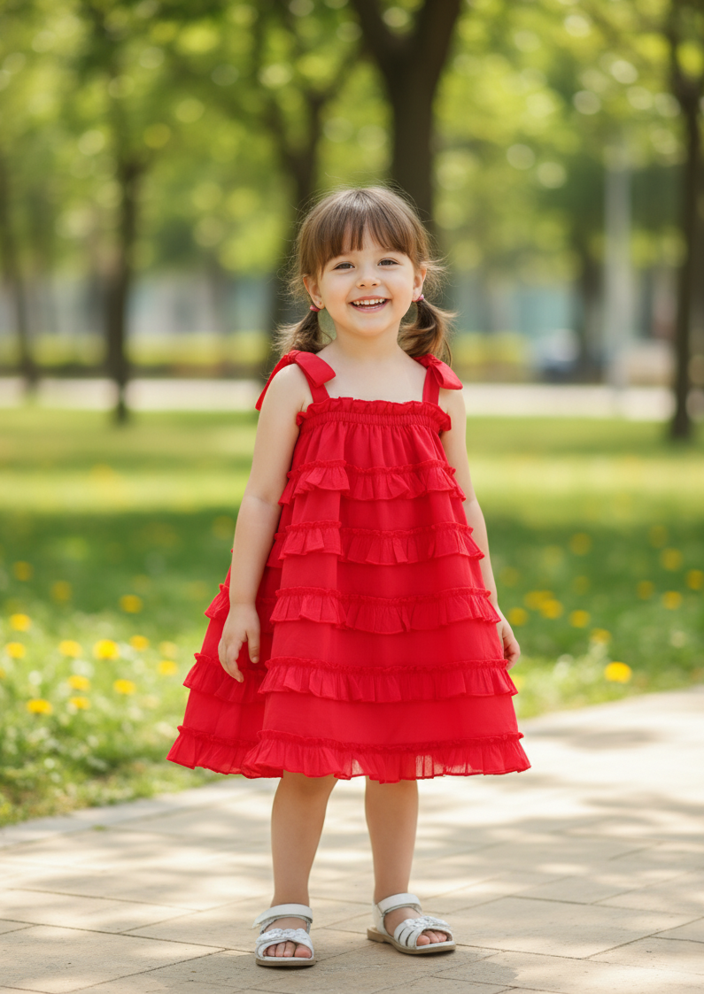 Nia Dress Red — Cotton Girls Dress | Infant to Tween 0-13 Years