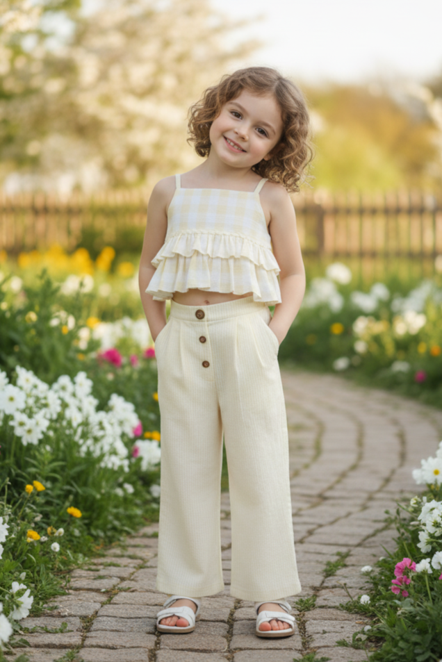 Ariana Top and Pant Set Pastel Yellow — Cotton Girls Co-Ord | Infant to Tween 0-13 Years