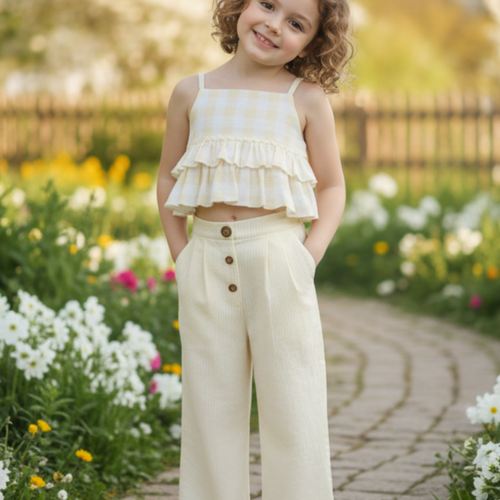 Ariana Top and Pant Set Pastel Yellow — Cotton Girls Co-Ord | Infant to Tween 0-13 Years