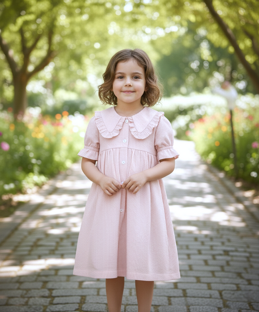 Pink Striped Peter Pan Collar Dress - Yo Baby Online