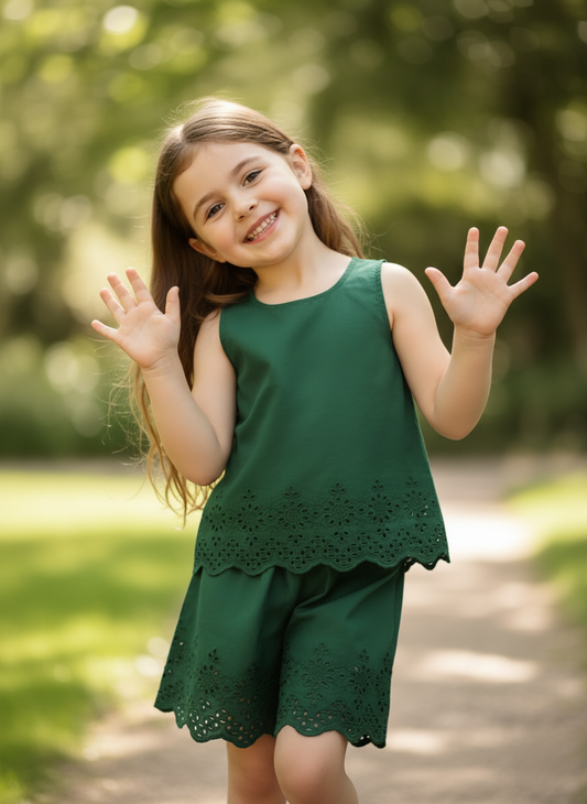 June Shorts and Top Set : FOREST GREEN : Infant : Toddler : Tween