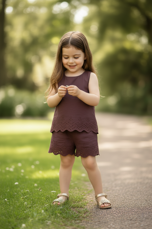 June Shorts and Top Set : BROWN : Infant : Toddler : Tween