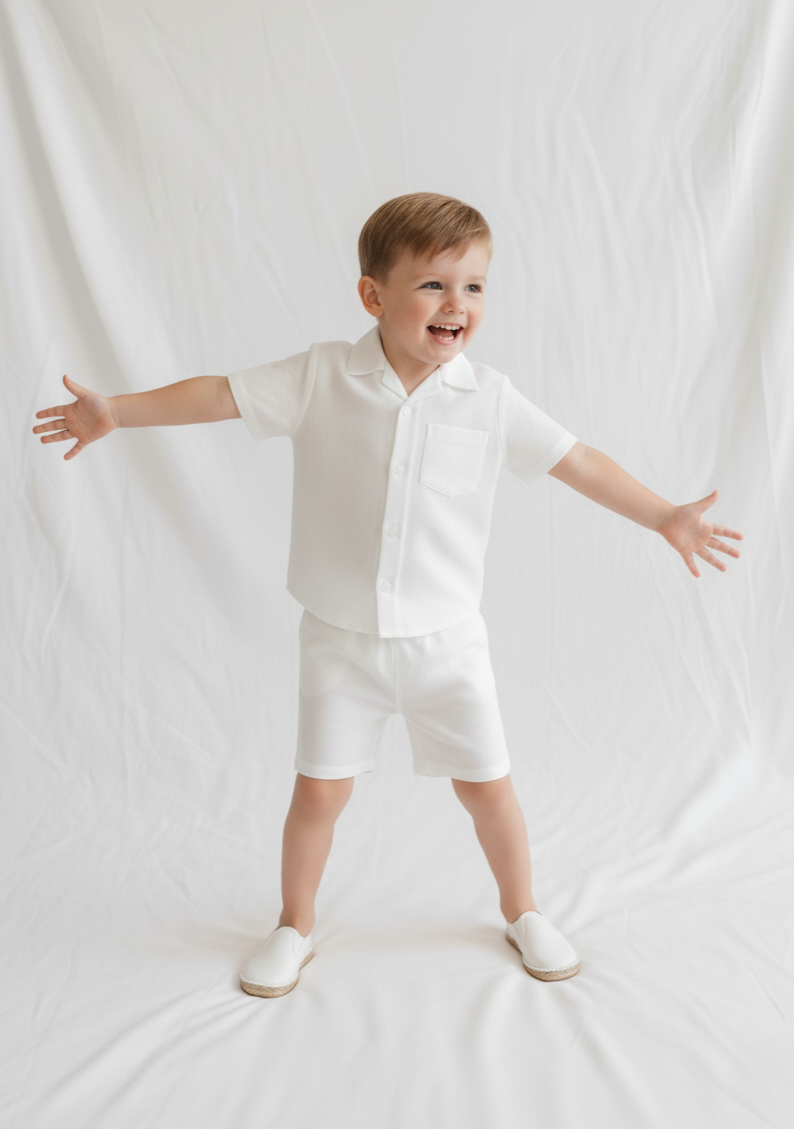 Joey Shorts and Shirt Set Off-White Gender Neutral — Cotton Kids Co-Ord | Infant to Tween 0-13 Years