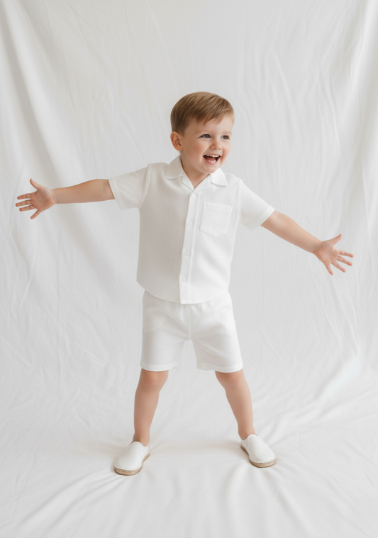 Joey Shorts and Shirt Set Off-White Gender Neutral — Cotton Kids Co-Ord | Infant to Tween 0-13 Years