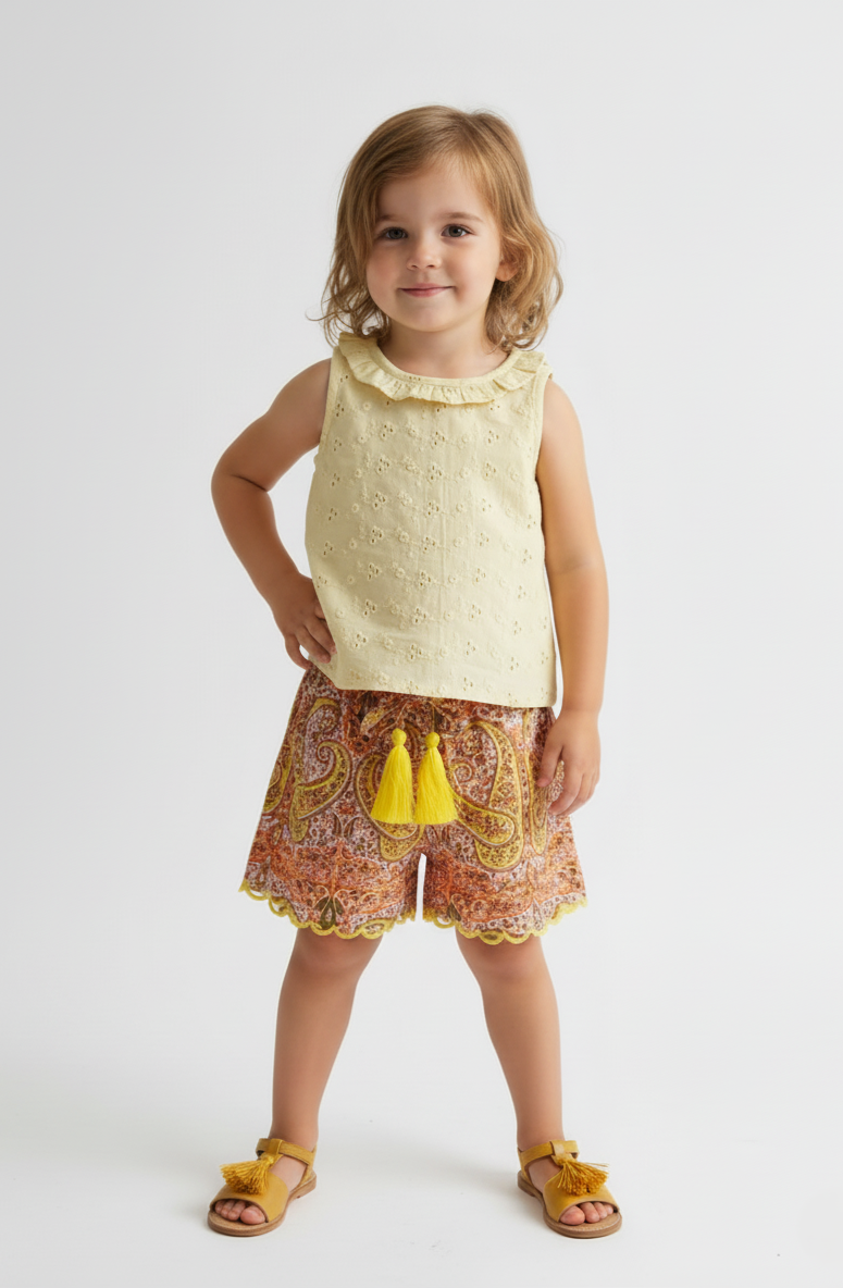 Yasmin Top and Shorts Set Butter Yellow — Cotton Girls Co-Ord | Infant to Tween 0-13 Years