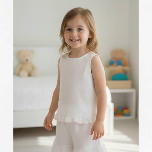 Shorts ands Top  Set With Ruffle Dress : WHITE WITH PINK  : Infant : Toddle : Tween