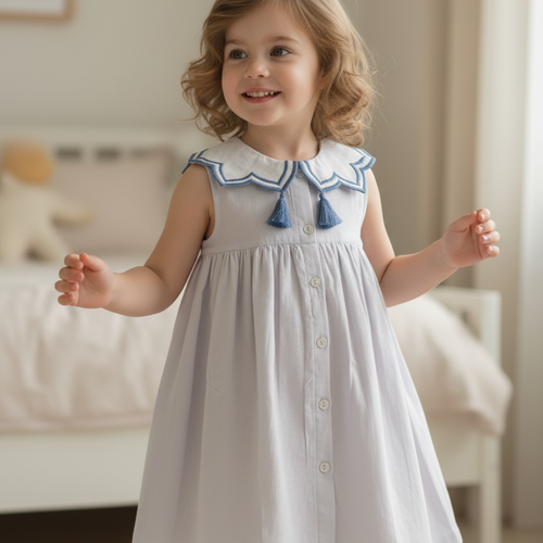 Royal Arches Dress Pastel Blue — Cotton Girls Dress | Infant to Tween 0-13 Years