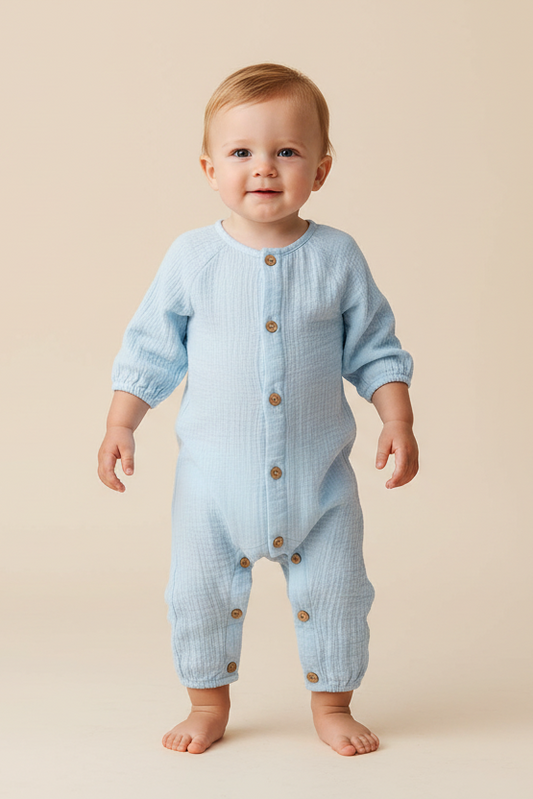 Boys Infant Full Sleeves Romper - Sky Blue - Yo Baby Online