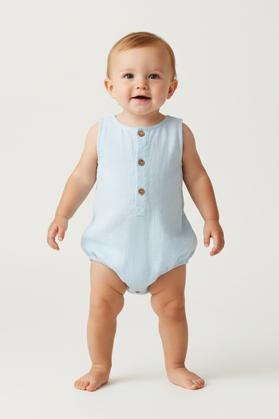 Infant Sleeveless Romper - Sky Blue - Yo Baby Online