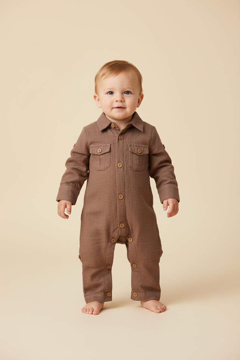 Boys Infant Full Sleeves Romper - Chocolate - Yo Baby Online