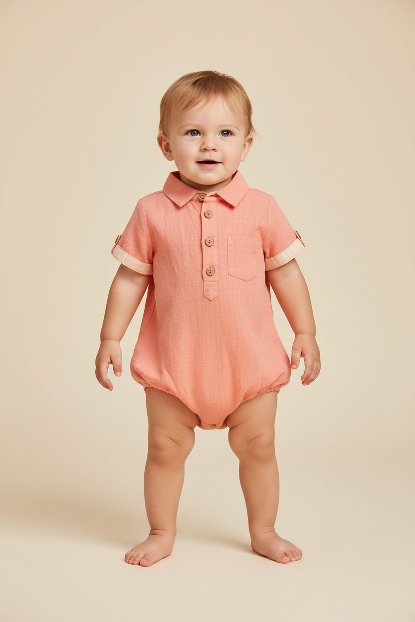 Infant Half-Sleeve Shirt Romper - Coral - Yo Baby Online