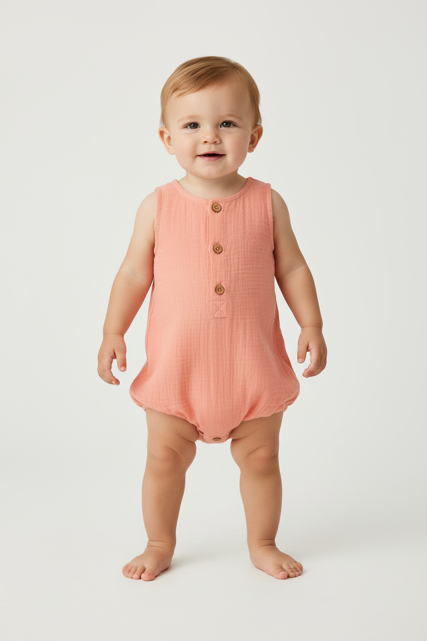 Coral Infant Sleeveless Romper - Unisex - Yo Baby Online