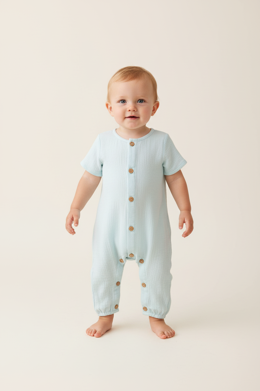 Light Blue Unisex Infant Half Sleeve Romper - Yo Baby Online