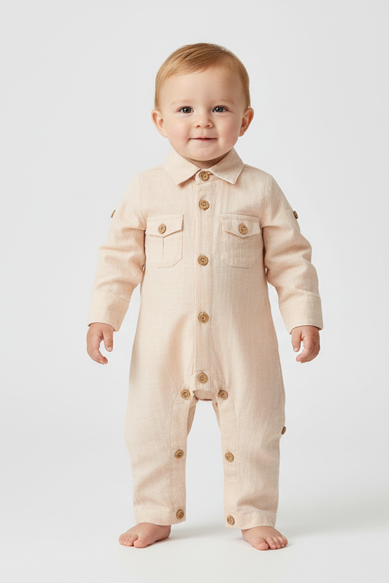 Boys Infant Full Sleeves Romper - Salmon - Yo Baby Online