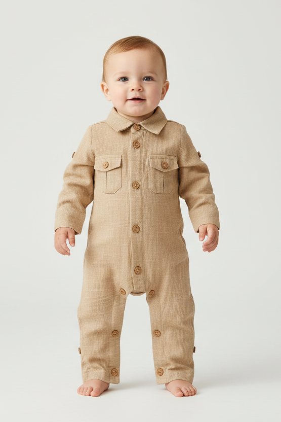 Boys Infant Full Sleeves Romper - Khaki - Yo Baby Online