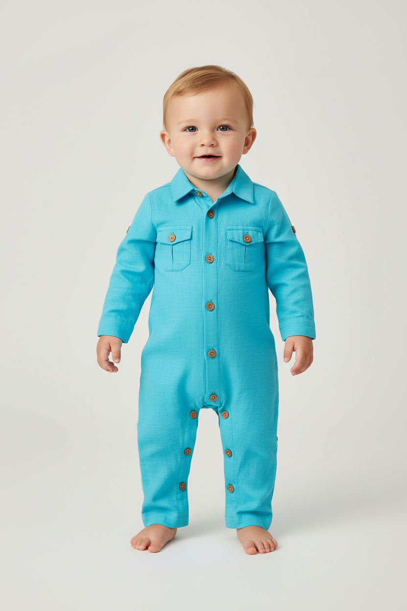 Boys Infant Full Sleeves Romper - Turquoise - Yo Baby Online