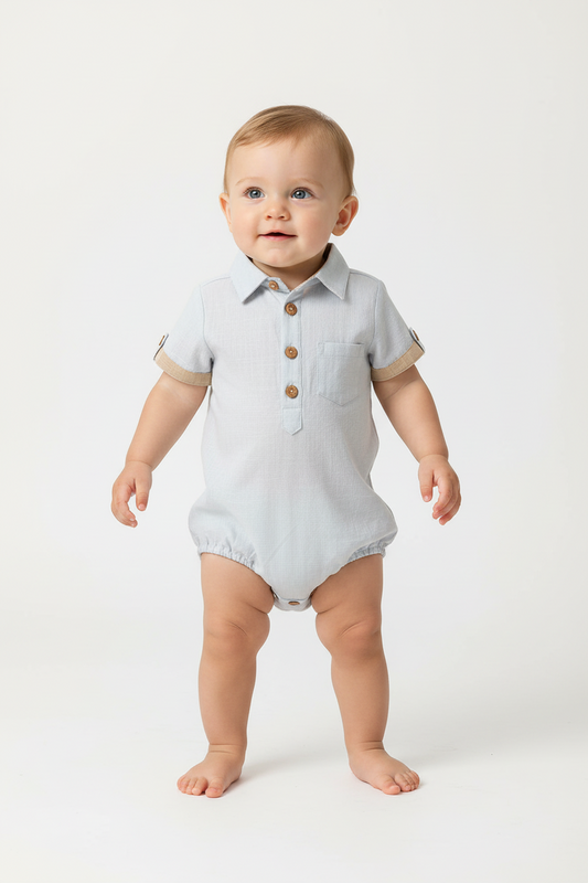 Infant Half-Sleeve Shirt Romper - Powder Blue - Yo Baby Online