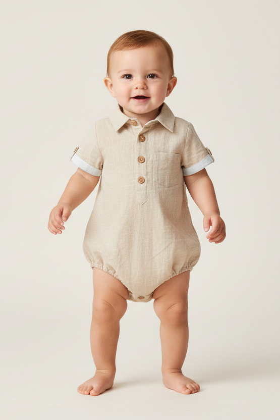 Infant Half-Sleeve Shirt Romper - Khaki - Yo Baby Online