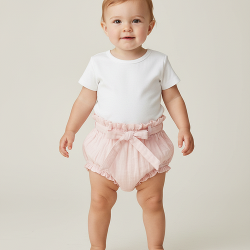 Set of 3 - Short - Style Diaper Covers with Belt. Ivory, Pink & Powder Blue.