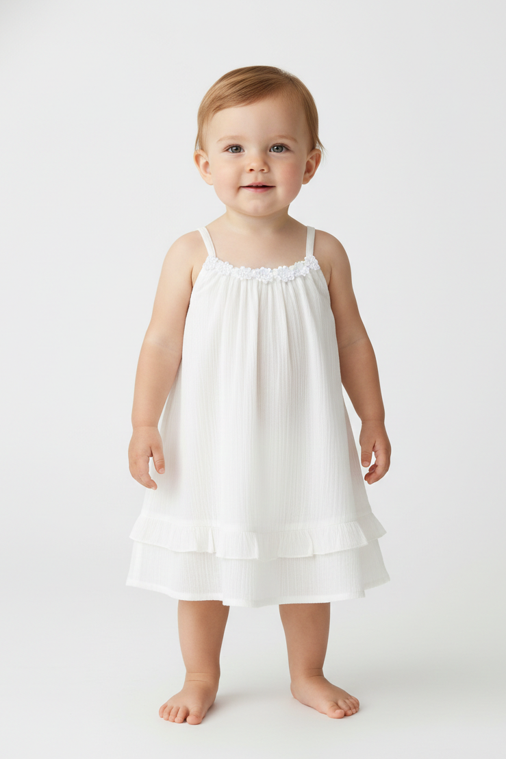 Off-white Flower Lace Detail Infant Dress - Yo Baby Online