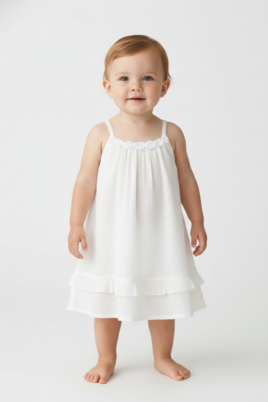 Off-white Flower Lace Detail Infant Dress - Yo Baby Online
