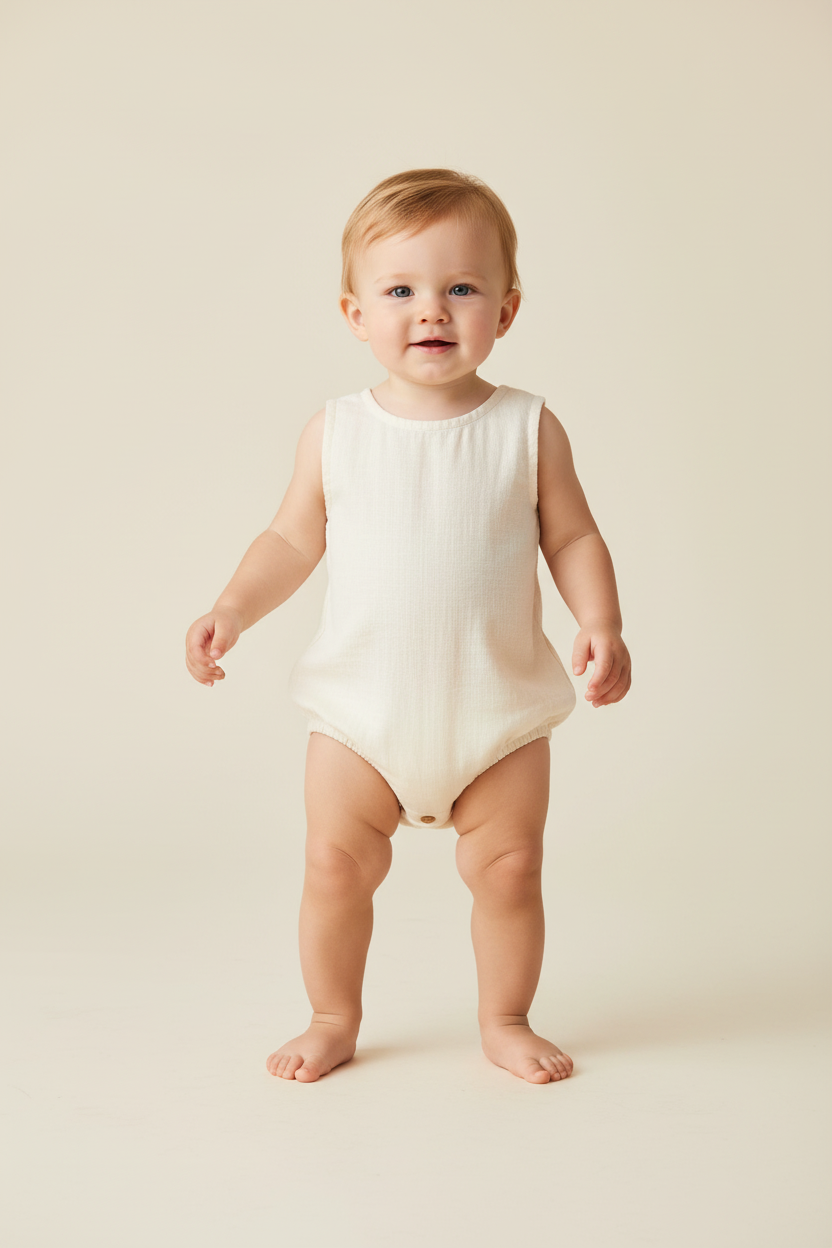 Ivory Unisex Sleeveless Romper - Yo Baby Online