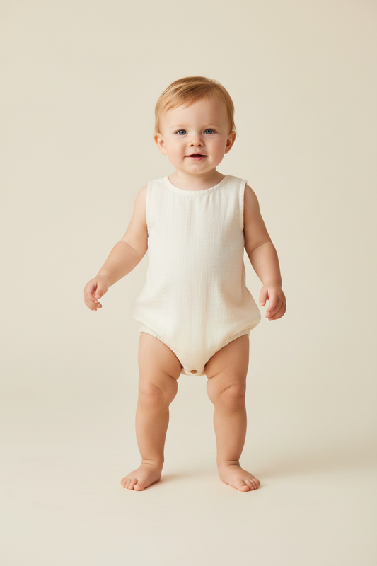 Ivory Unisex Sleeveless Romper - Yo Baby Online