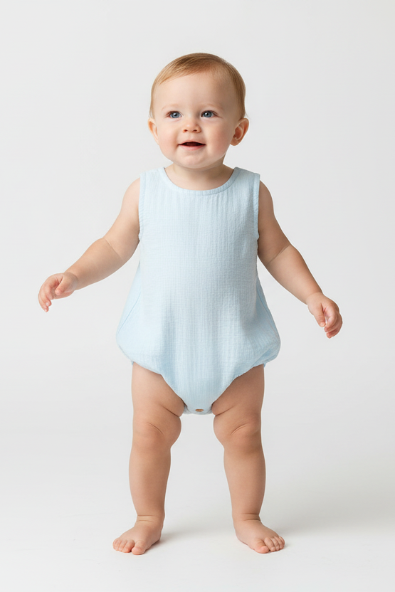 Blue Unisex Sleeveless Romper - Yo Baby Online